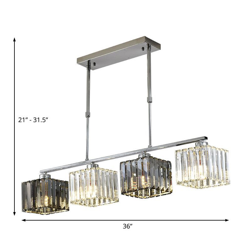 Cube Island Ceiling Light Modernism Crystal Shaded 3/4 Lights Chrome Pendant Light over Table