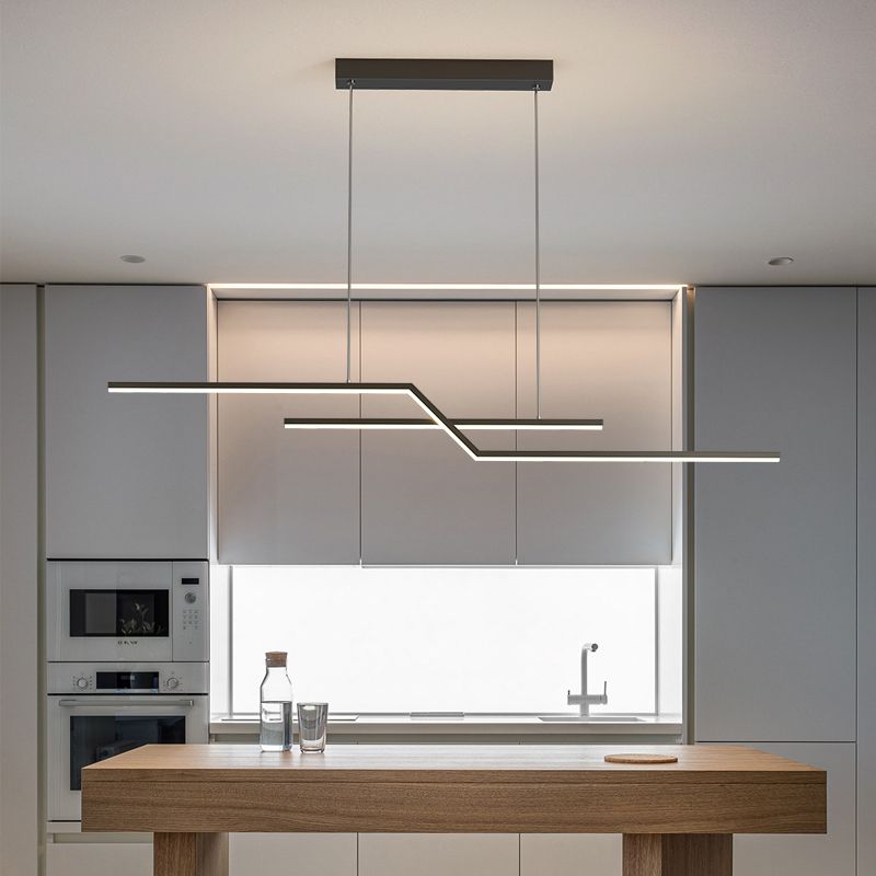 Hedendaagse lineair eiland licht metaal 2 lichte eilandverlichtingsarmaturen voor keuken