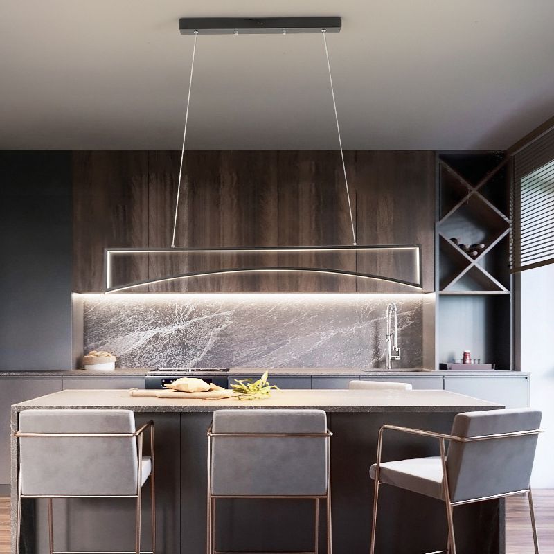 Linear Shape Island Pendant Contemporary Style Metal Single Light Island Light Fixture