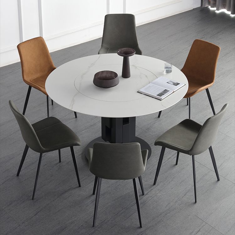 Sillas de comedor de cuero estilo moderno con respaldo macizo y 4 patas negras (juego de 2)