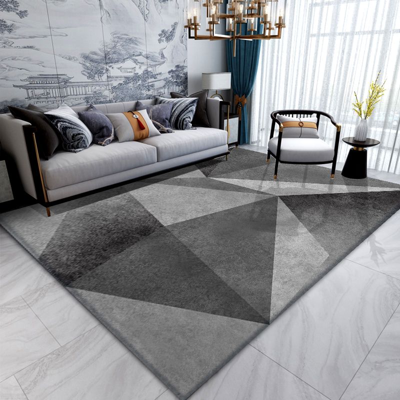 Modern Geometric Pattern Rug Grey Polyester Area Rug Non-Slip Backing Area Carpet for Living Room