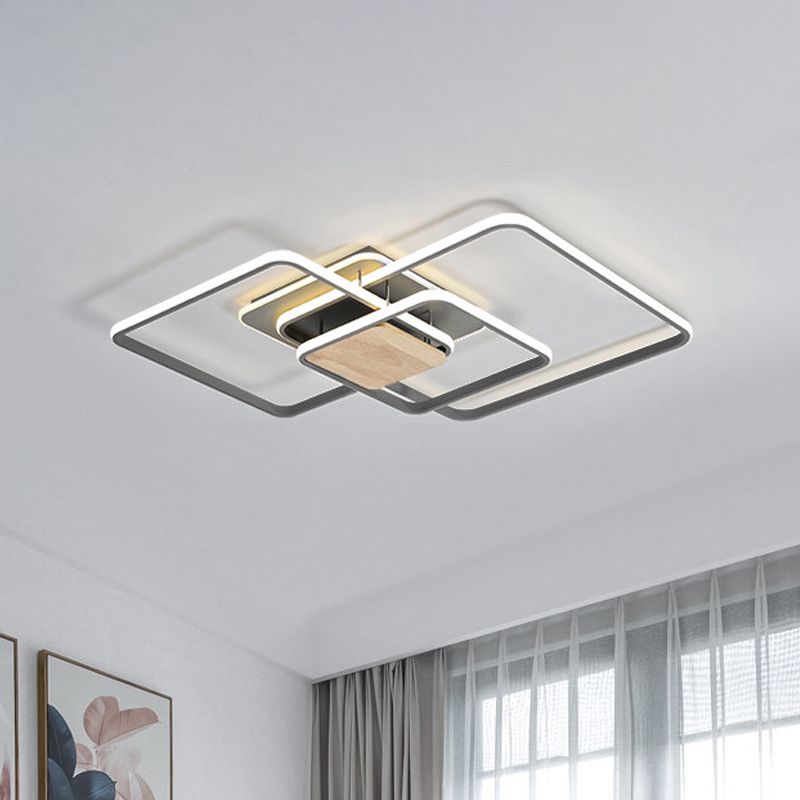 Lámpara LED empotrada para salón, lámpara de techo moderna de madera y gris con marco acrílico cuadrado apilado, luz blanca cálida