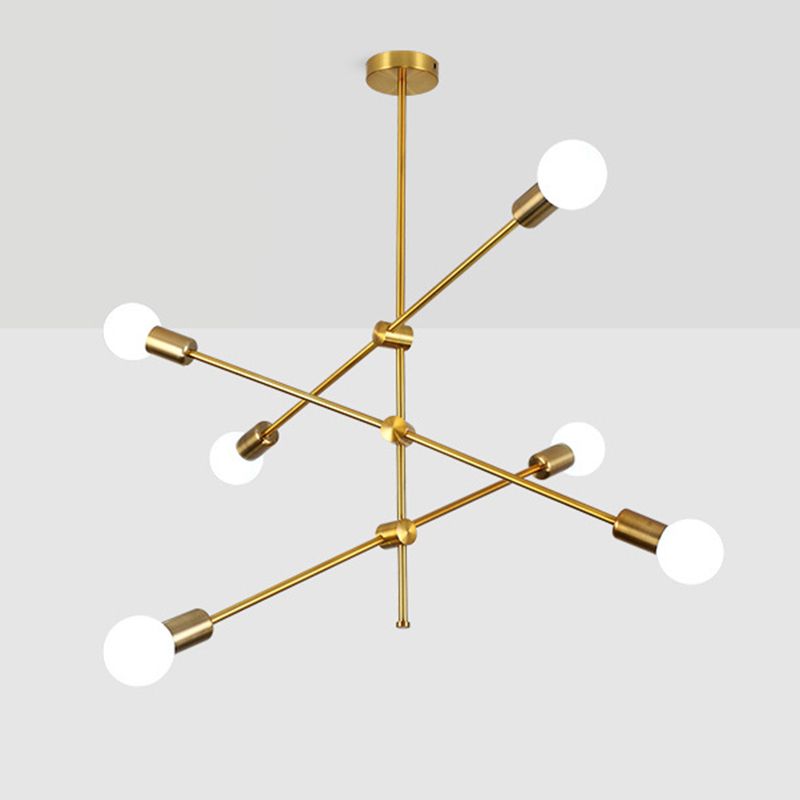 Linee geometriche lampadario in metallo creativo design a lampadina nuda dispositivo di illuminazione moderna in oro elettroplato