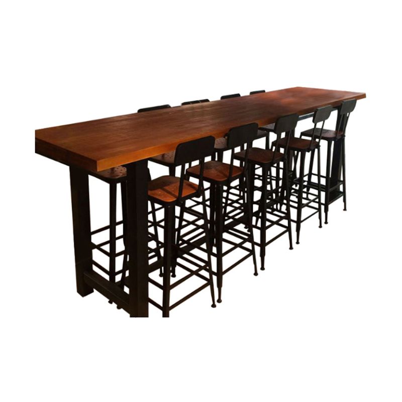 Brown Modern Style Bar Table in Solid Wood and Metal Bar Table, Only Table
