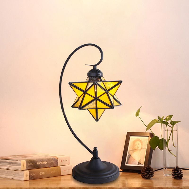 Black Pentagram Nightstand Light Baroque 1 Head Pink/Yellow/Dark Blue Glass Night Table Lamp for Bedside