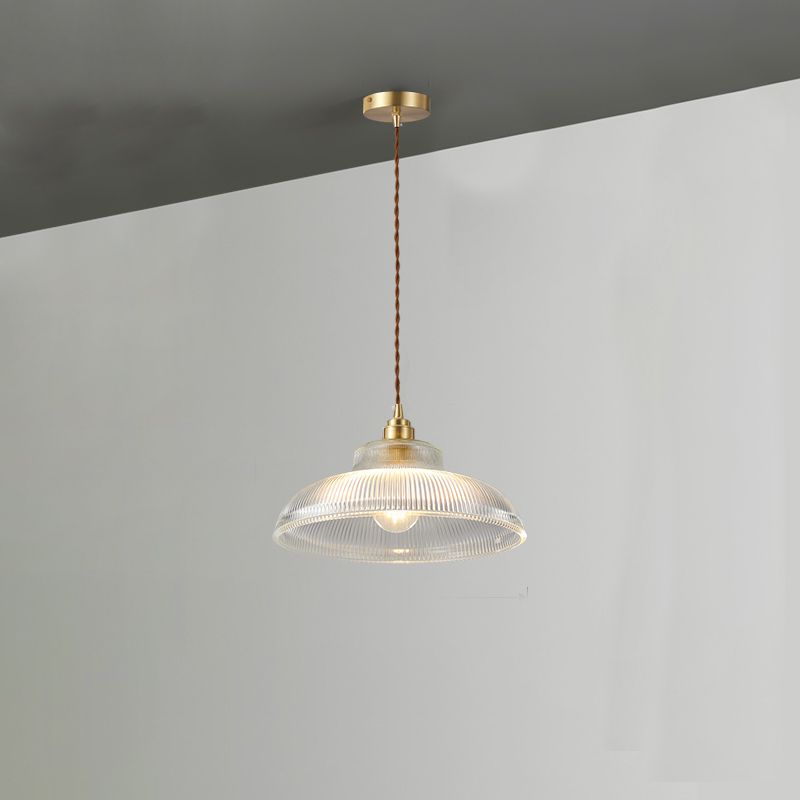 Industrial Single Light Pendant with Clear Prismatic Glass for Bedside Hallway Kitchen
