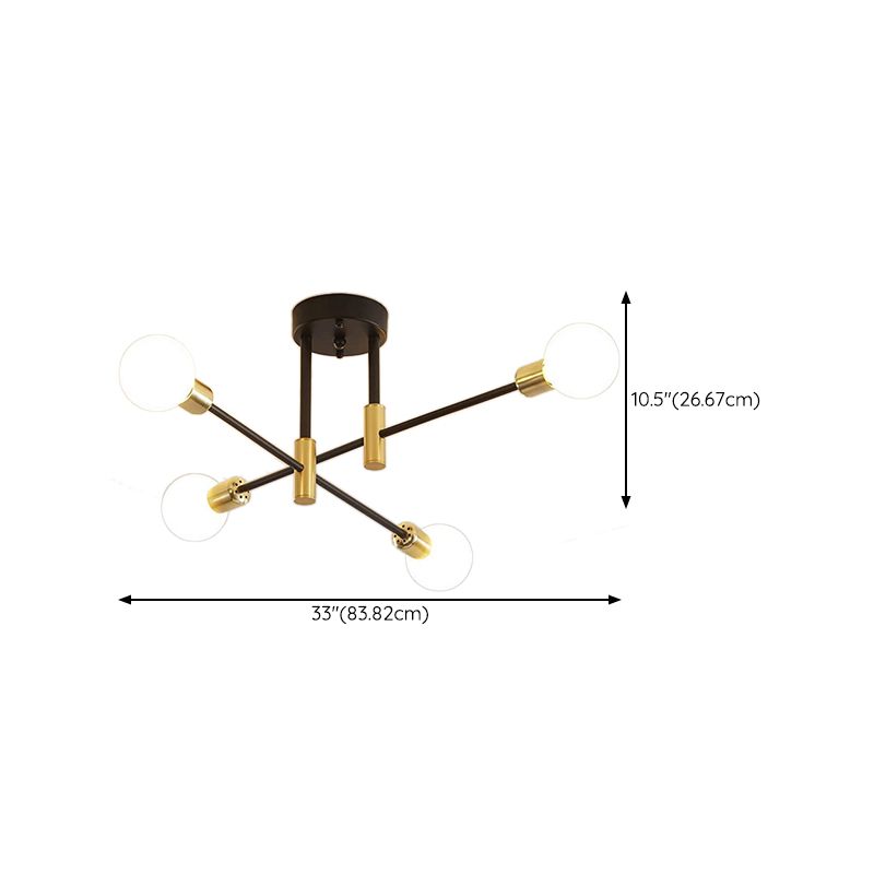 Sphere Ceiling Semi Flush Contemporary 4 / 6 / 8 - Light Semi Flush Mount in Black & Gold