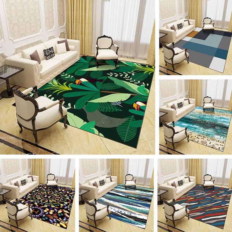 Unique Abstract Patterned Rug Multi Color Contemporary Rug Polypropylene Washable Pet Friendly Non-Slip Backing Rug for Lounge