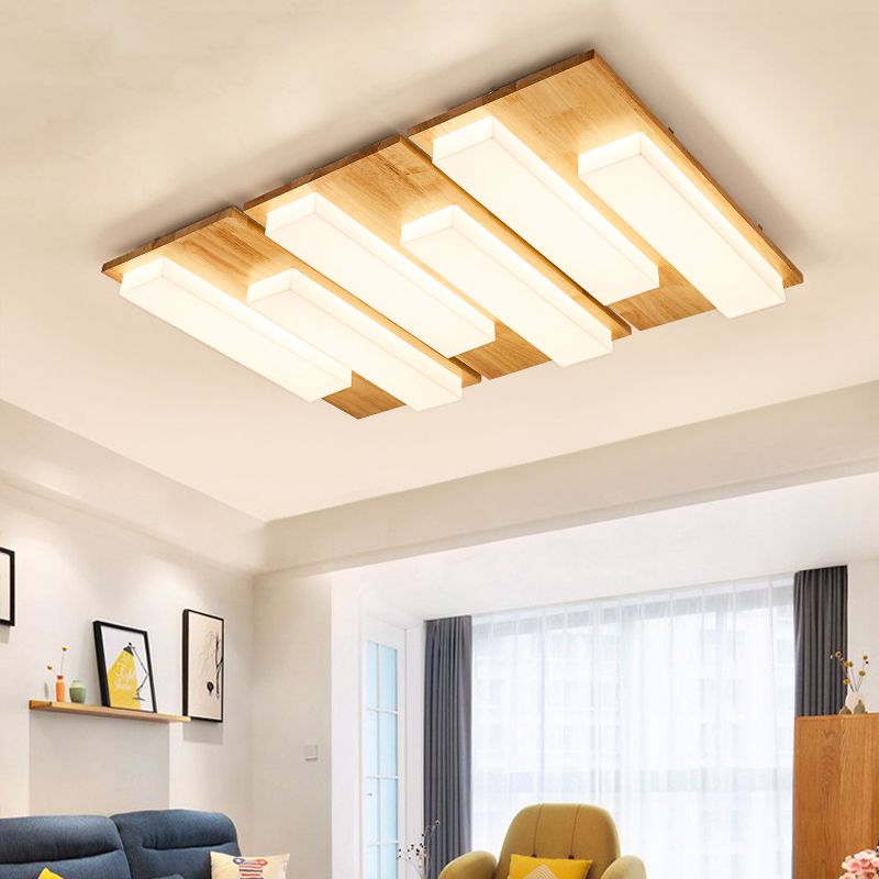 Multi-light Wooden Simplicity LED Ceiling Lamp Flush Mount Ceiling Light for Living Room