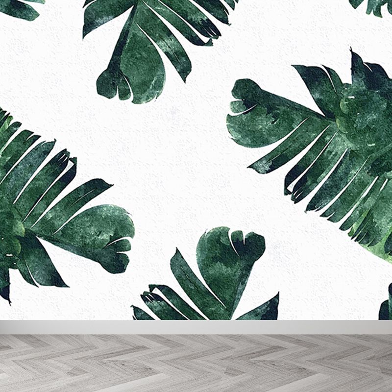 Light Color Diverse Leaves Mural Moisture Resistant Tropical Living Room Wall Covering