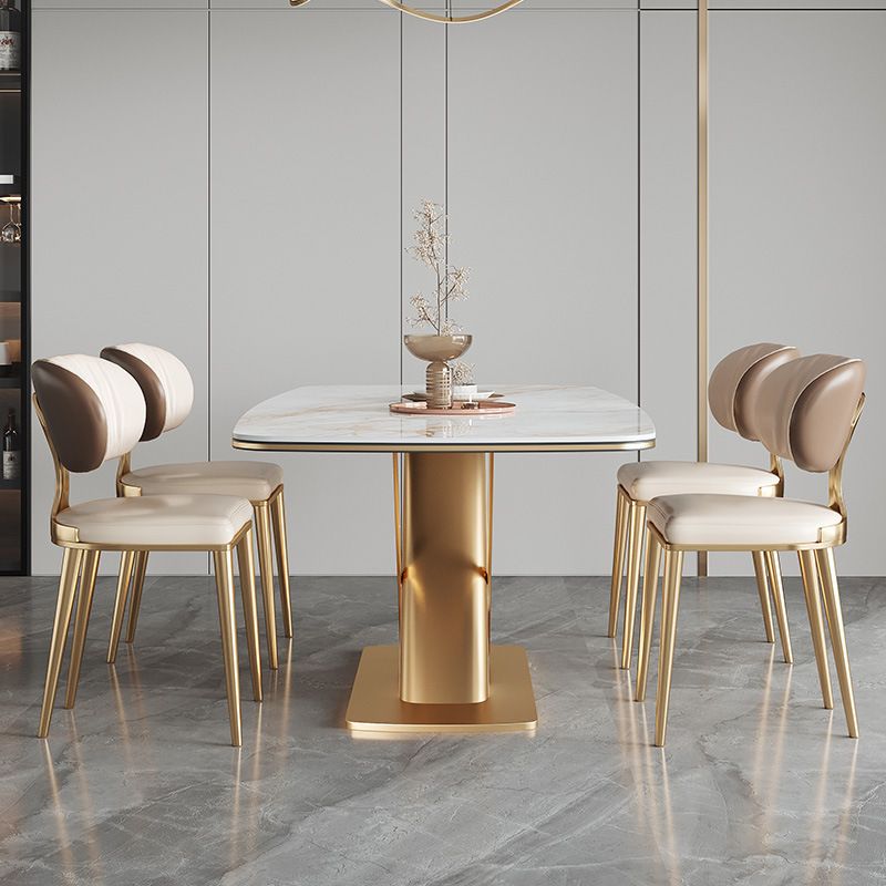 Stone Top Dining Table Traditional Luxury Rectangle Dining Table with Pedestal Base