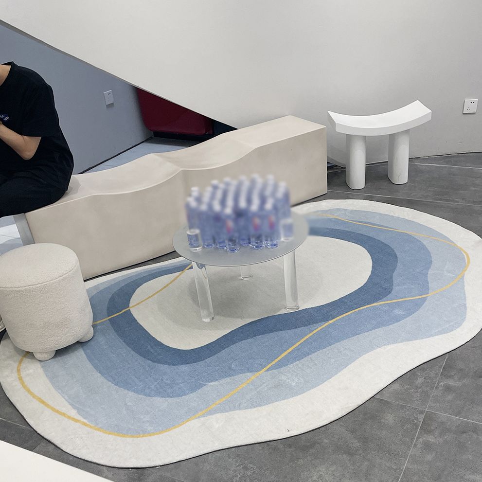 Blue Living Room Carpet Casual Abstract Indoor Carpet Polyester Anti-Split Rug