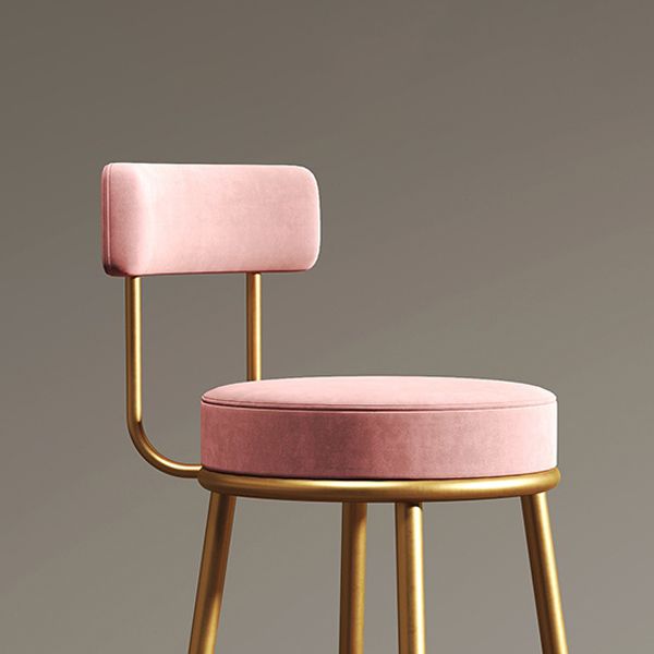 Glam Style Upholstered Bar Stools for Home Round Backrest Stools with Metal Legs
