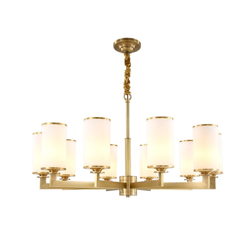 Traditional Brass Cylinder Chandelier Lamp Glass Shade Multi-light Hanging Light Fixtures