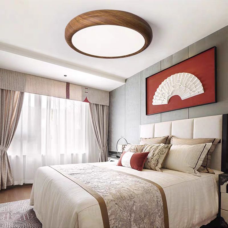 Contemporary Circular Flush Fixture Wooden Living Room LED Ceiling Light Flush Mount