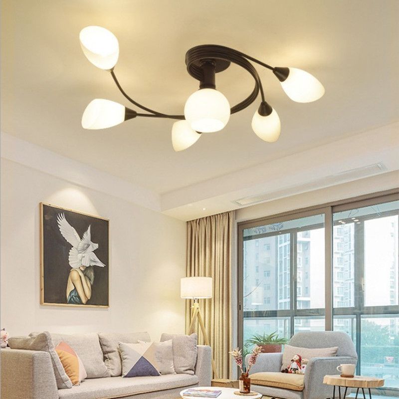 Black Semi Flush Mount Light Simple Glass Shaded Ceiling Mounted Light