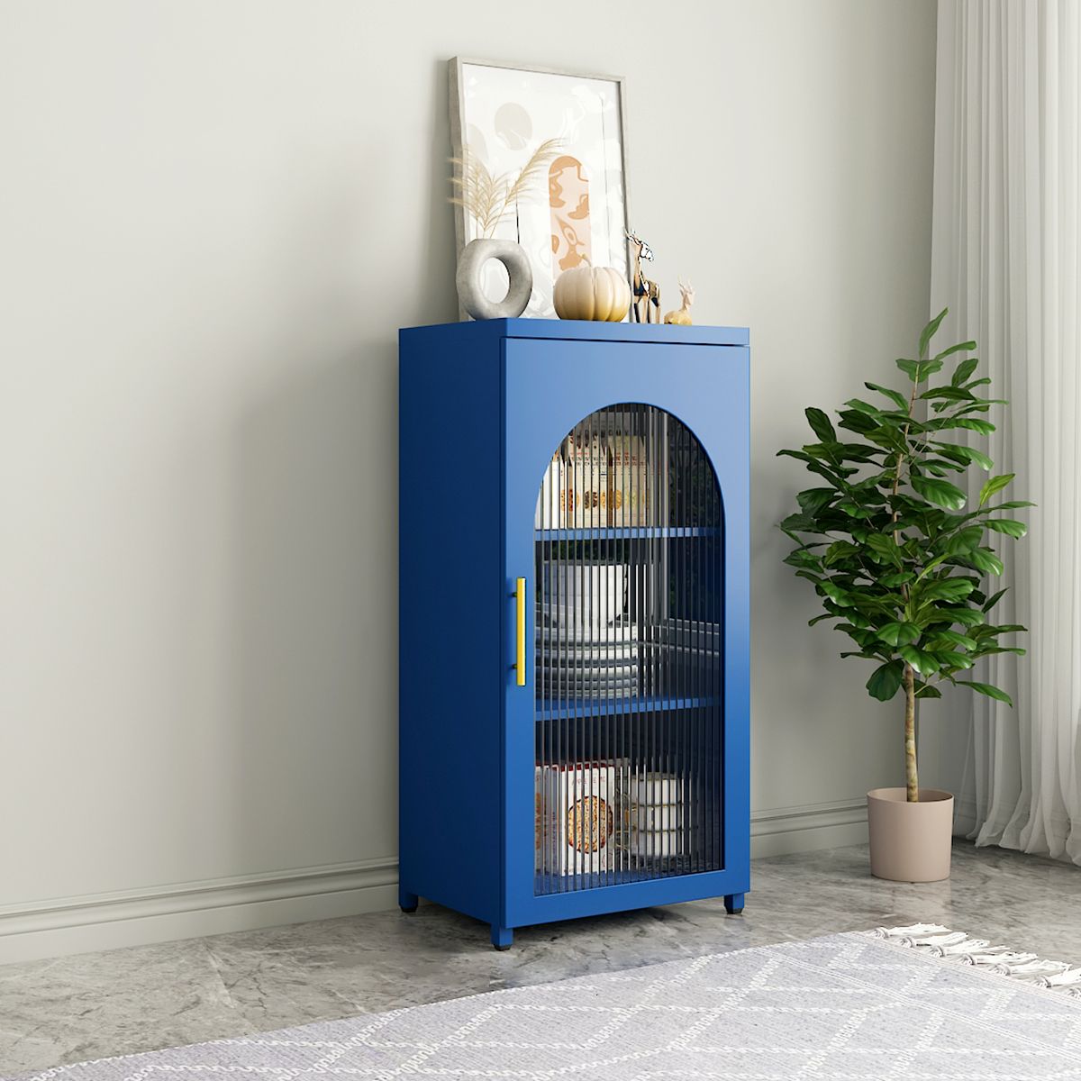 14.57"W Bookshelf Scandinavian Style Bookcase for Home Office with Door