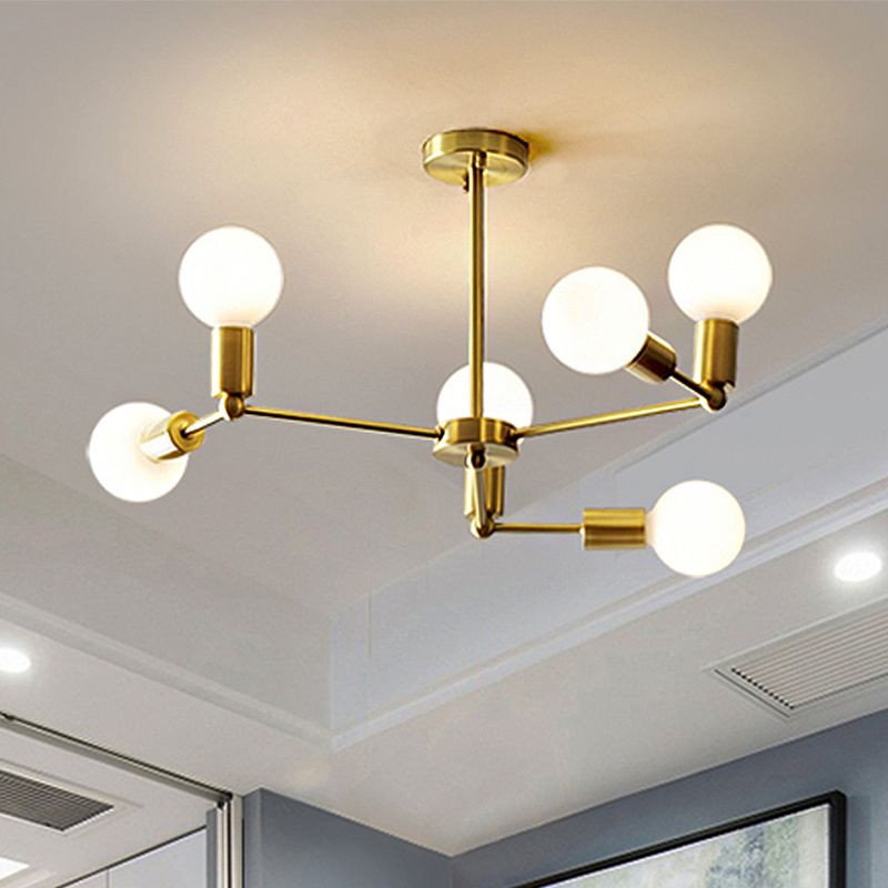 Zweig Kronleuchterlampe Moderner Globe Opalglas 6/9/12 Lichter Schlafzimmer Hanging Light mit Messingarm
