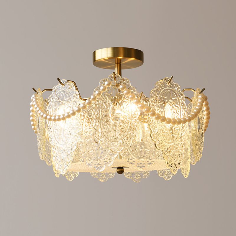 Modern Ceiling Lamp Vintage Flush Mount Light Fixture with Glass Shade for Bedroom