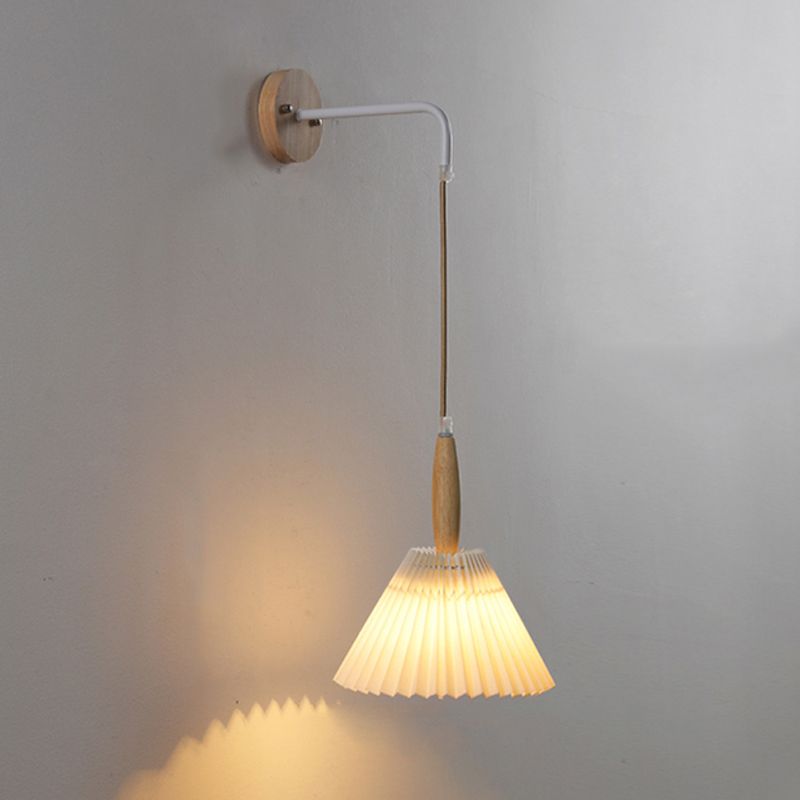 Modern Style Cone Shade Wall Light Wood 1 Light Sconces for Bedroom