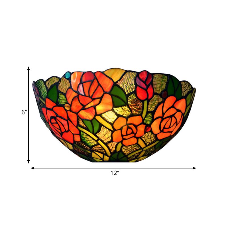Yellow 1-Bulb Flush Mount Wall Sconce Victorian Cut Glass Bowl Wall Lighting Ideas with Rose Pattern