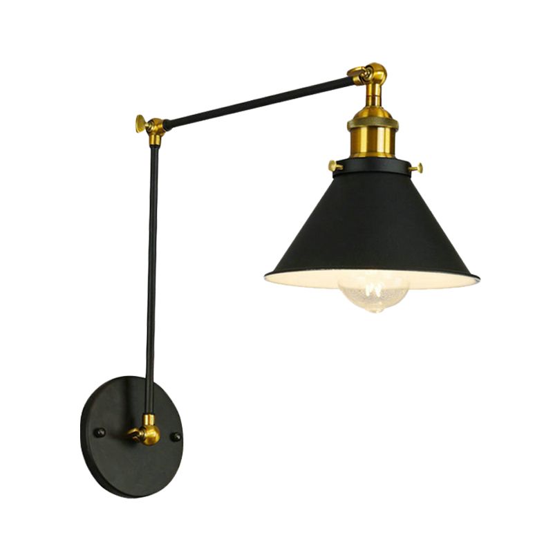 CONE METAL SCONCE VINTAGE 1 Bulb Bulb Restaurant Lighting Ilumining en negro con brazo oscilante