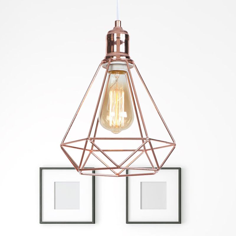 Luce a sospensione in metallo in metallo con diamante industriale 1 testa a soffitto del soffitto in oro rosa