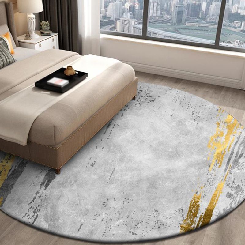 Grey Decoration Rug Industrial Abstract Rug Polyester Machine Washable Non-Slip Backing Carpet
