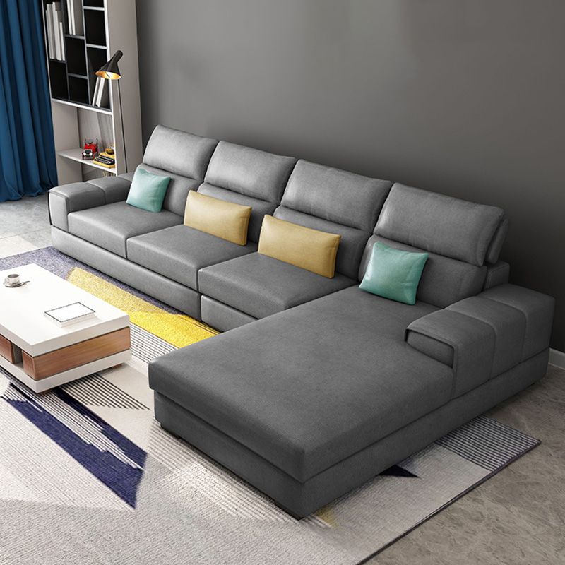 Modern Sectional Sofa with Chaise and Adjustable Head Pillow