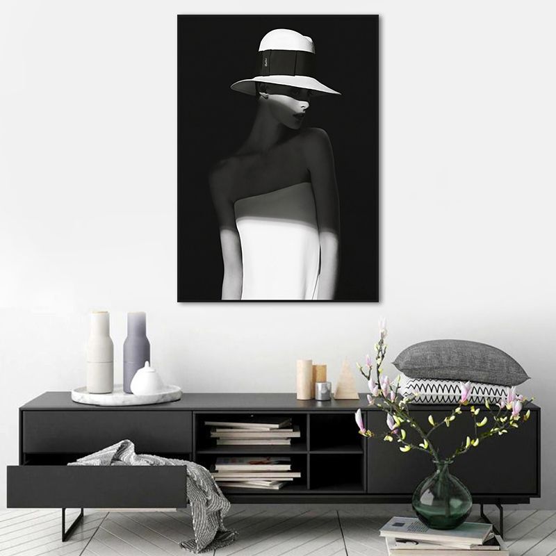 Black Lady with Hat Canvas Print Home Decor Victorian for Great Room Wall Art, Multiple Size Options
