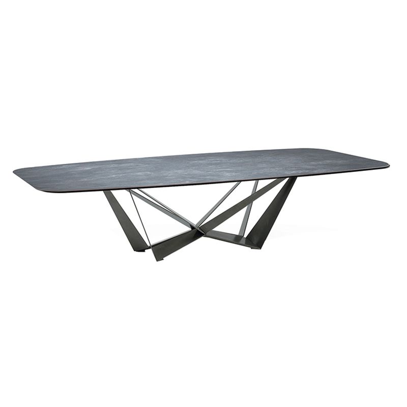 Industrial Sintered Stone Table for Restaurant Rectangle Dining Table with Black Pedestal