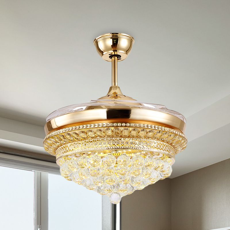 35,5 "breit 4 Blades LED -Lüfter Leuchtkit Einfache konische opulente, eingelegte Kristall -Halbblüten -Leuchte in Gold