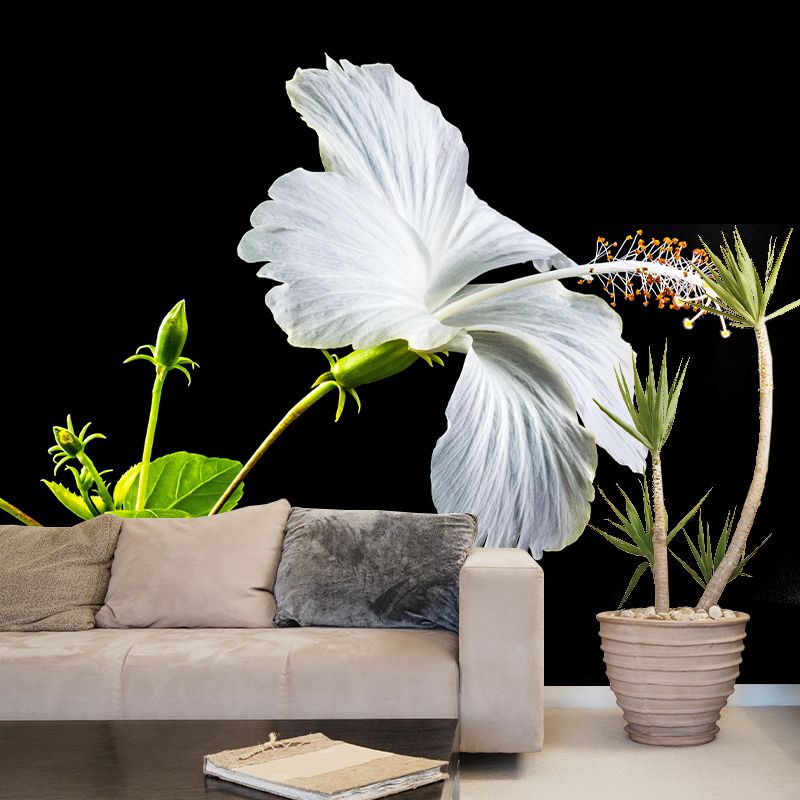 Customized Hibiscus Mural Wall Covering Decorative Mildew Resistant for Living Room