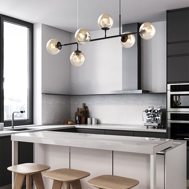 Simple Dining Chandelier Lamp Dining Room Round Glass Shade Ceiling Hanging Light