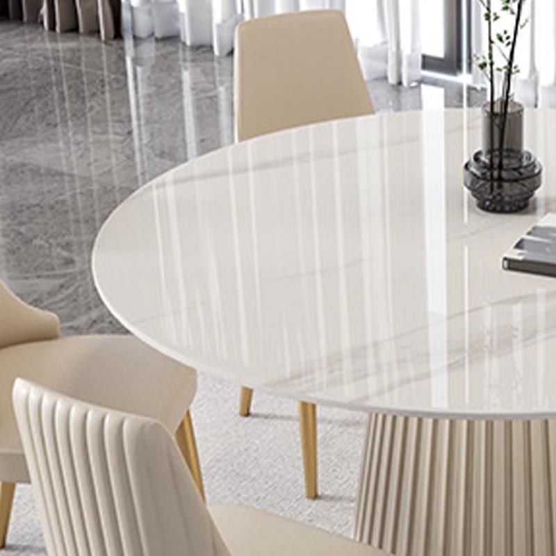 Modern Round Stone Table Standard Height Dining Room Table with Pedestal Base