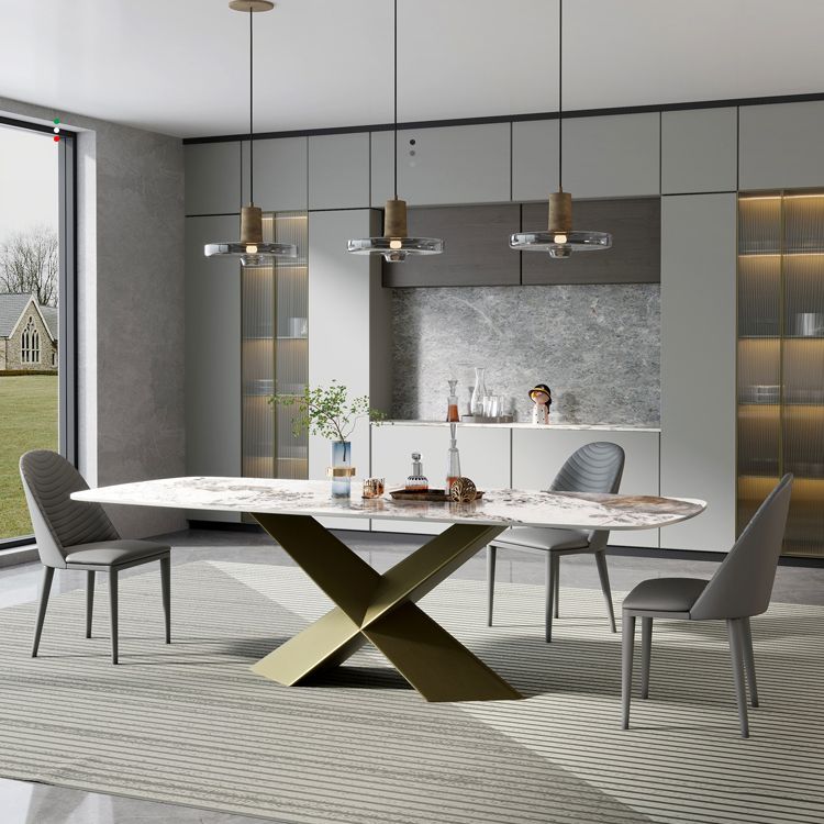 Nordic Glam Sintered Stone Dining Rectangle Table Set 1/3/4/5/6/7 Pieces Dining Set