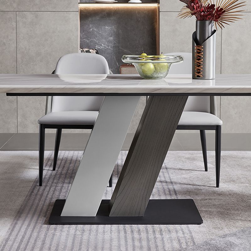 Rectangle Stone Top Dining Table Metal Pedestal Dining Table for Dining Room