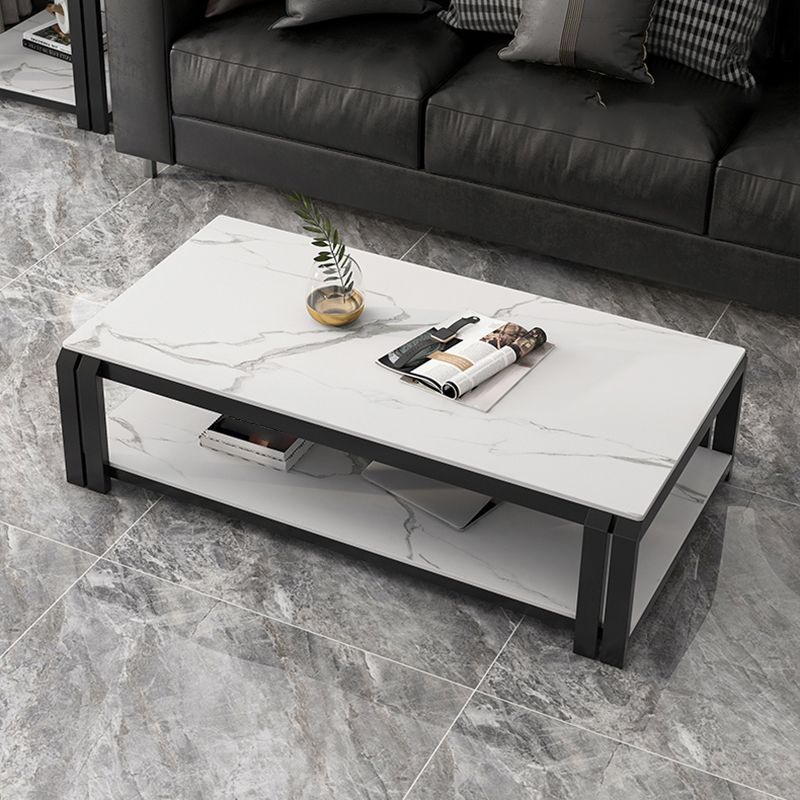 1 - Shelf Slate Coffee Cocktail Table 17.7" H Rectangular Single Coffee Table