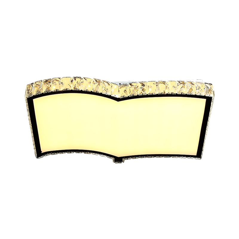 Book-Shape LED Flush Mount Light Contemporary Cut Crystal Study Room Ceiling Lamp in Chrome, 19.5"/27.5" Wide