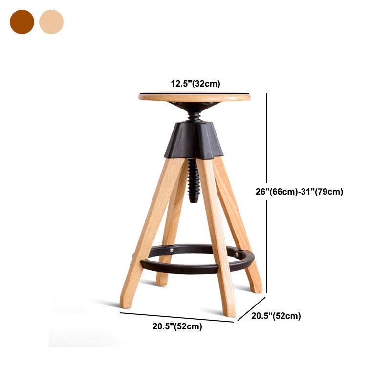 Contemporary Adjustable Height Bar Stool Rubberwood Solid Wood Bar Stool
