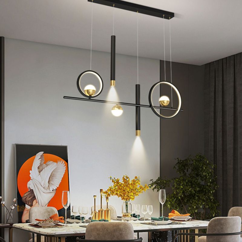 Geometric Island Lights Contemporary Metal Island Chandelier Lamp in Black