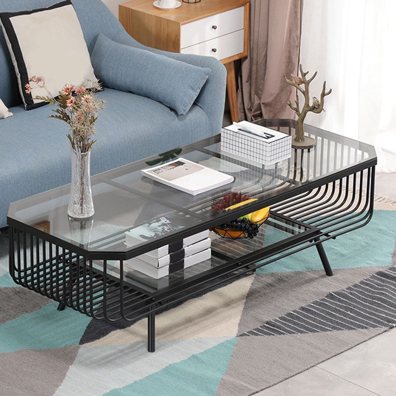 Modern Frame Coffee Table Rectangular Glass Top Cocktail Table for Home