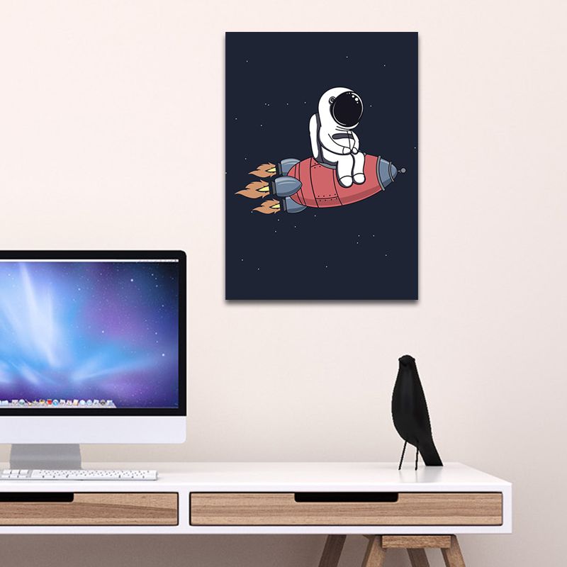 Décoration murale d'astronaute de l'univers, impression d'art sur toile de dessin animé de couleur foncée pour chambre d'enfant