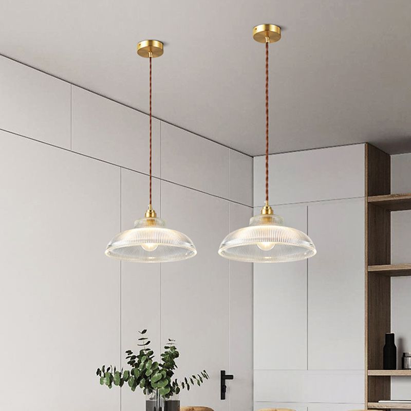 Industrial Single Light Pendant with Clear Prismatic Glass for Bedside Hallway Kitchen