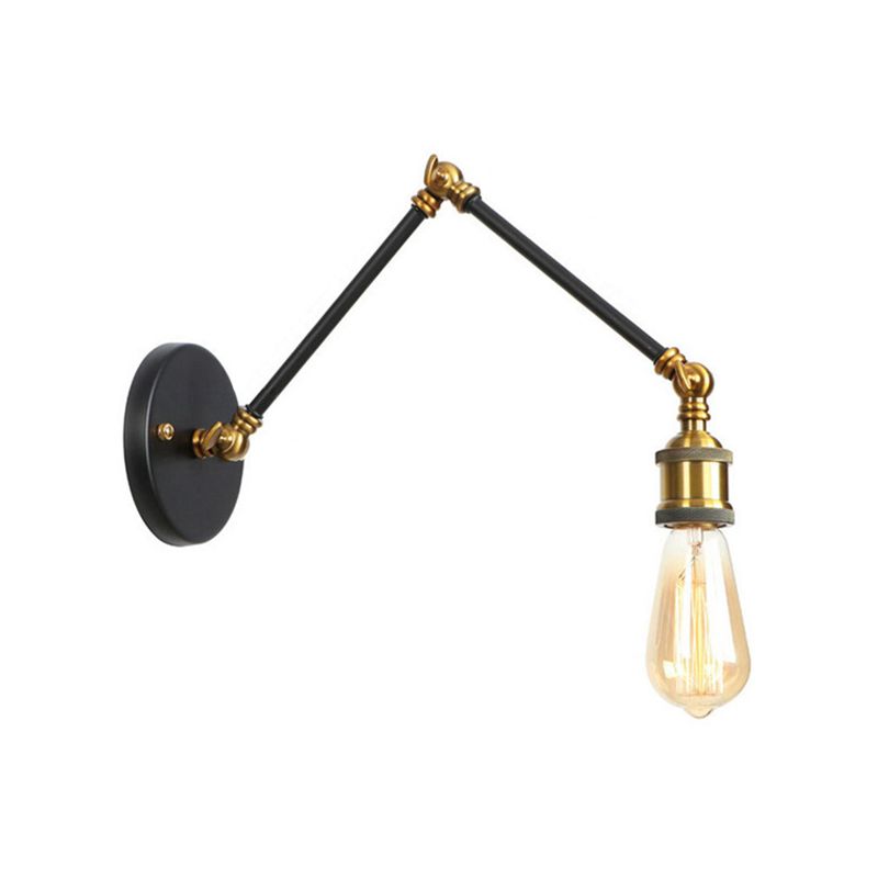 1 Light Swing Arm Sconce Light Industrial Black/Brass Metal Wall Lighting Fixture for Bathroom