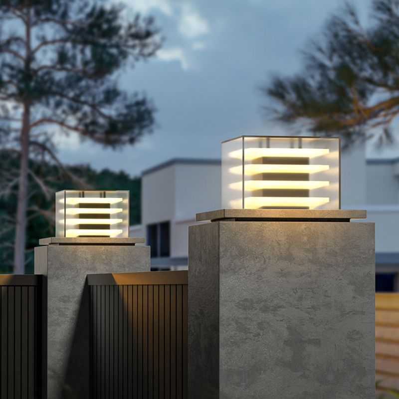 Square Contemporary Waterproof Pillar Light with Acrylic for Courtyard