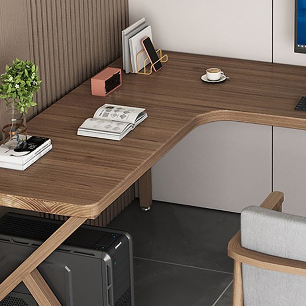 Contemporary Solid Wood Desk L-Shape Brown Writing Desk for Living Oom