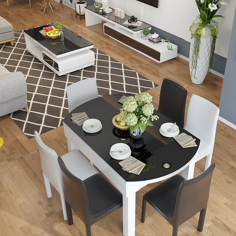Contemporary Tempered Glass Top Dining Room Set Folding for Kitchen