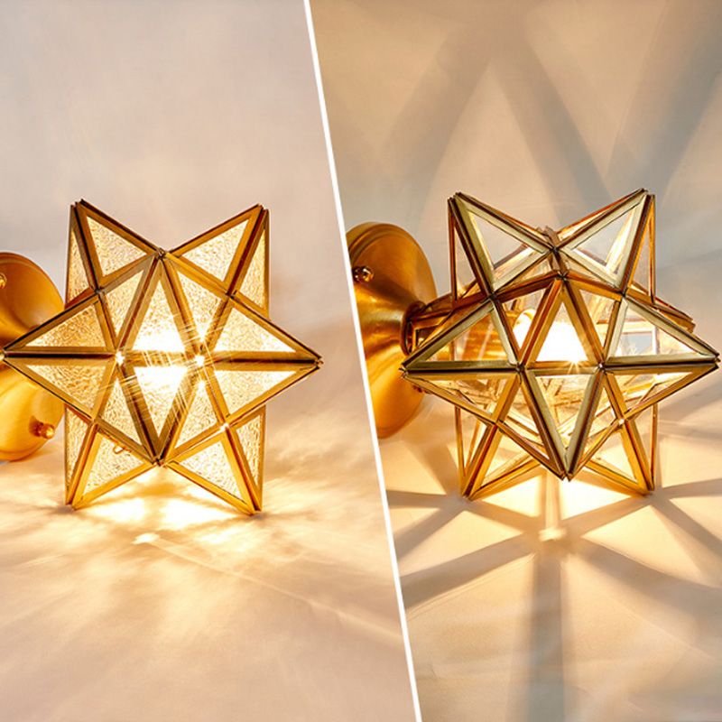 Luz de techo semi-flush de estrella lámpara de lámpara de montaje de techo de vidrio tradicional para dormitorio