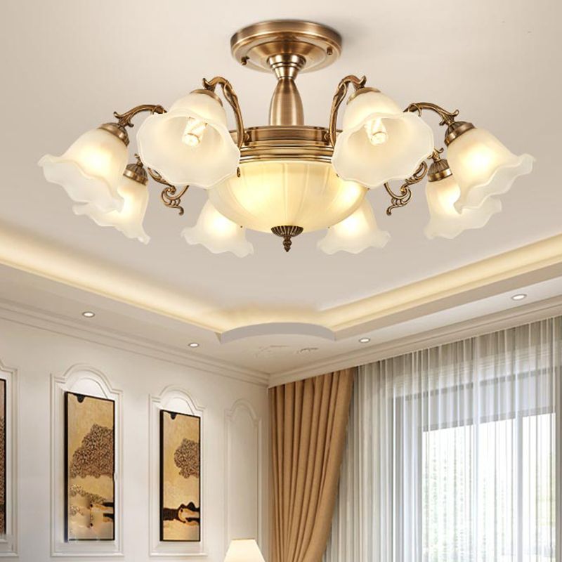 American Style Ceiling Light Flower Shape Ceiling Lamp with Glass Shade for Bedroom